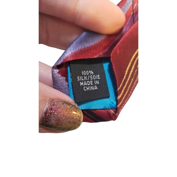 Garcia 'Two Guards' Neck Tie Mens Silk Red Purple Abstract Collection 56 Artwear - Picture 8 of 12